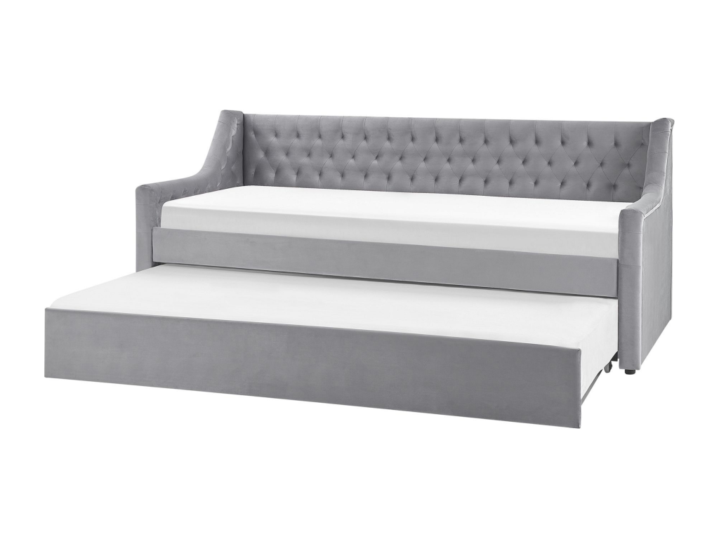 Velvet Trundle Bed 90 x 200 cm - Gray