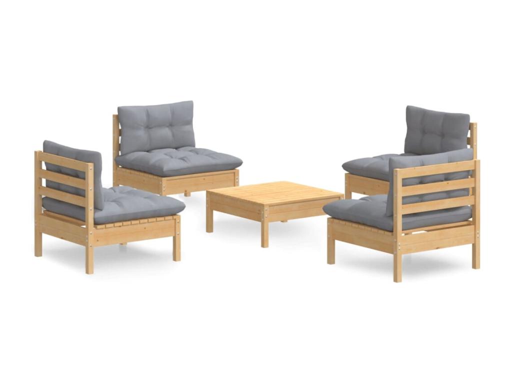 Solid Pine Wood Outdoor Patio Set - Gray