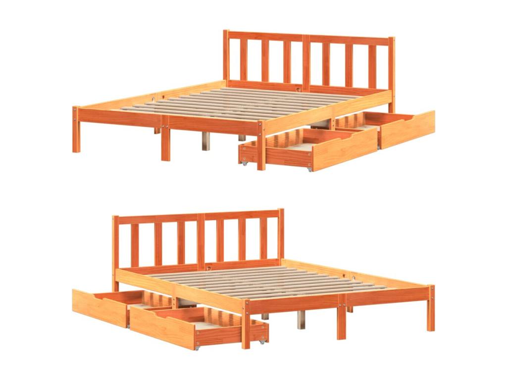Solid Pine Wood Bed Frame 140 x 190 cm - Brown