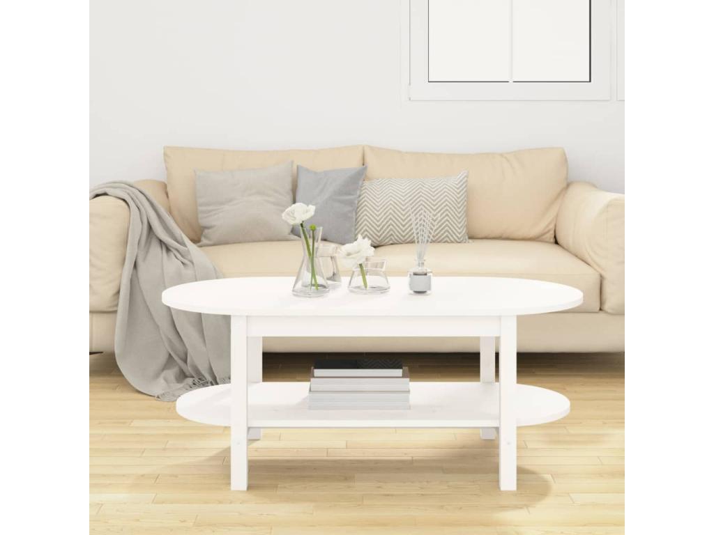 Solid Pine Wood Coffee Table - White