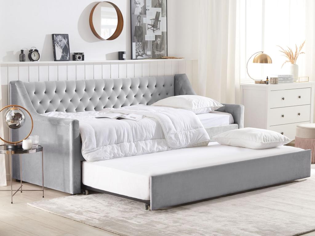 Velvet Trundle Bed 90 x 200 cm - Gray