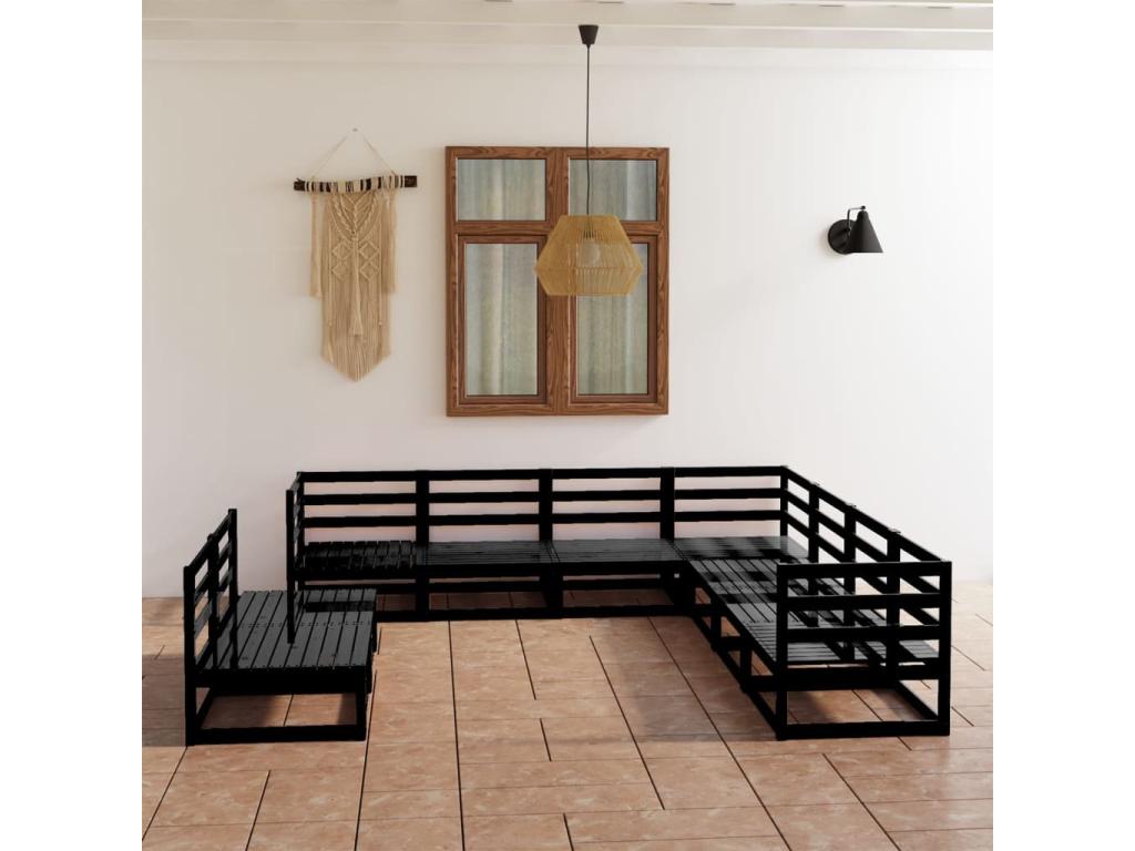Solid Pine Wood Outdoor Patio Set - Black - 838726