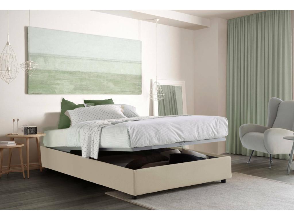 Fabric Storage Bed 160 x 200 cm - Beige