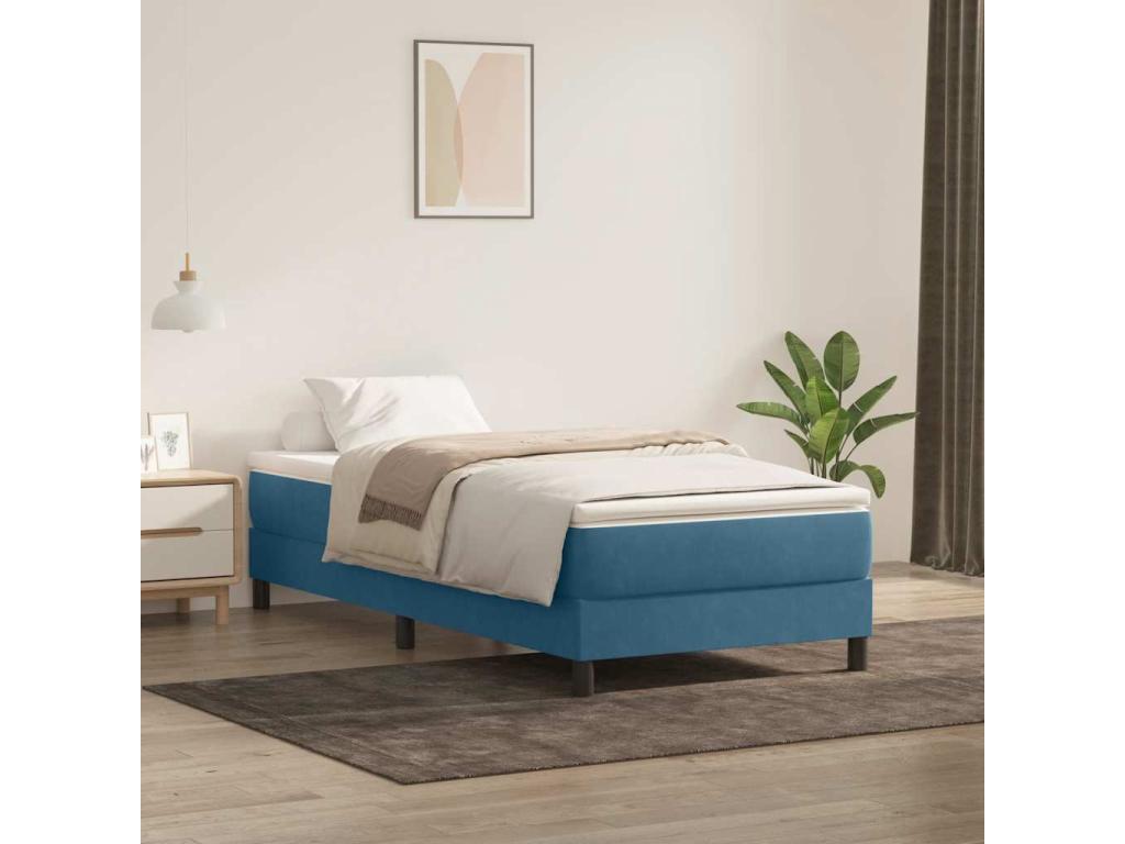 Velvet Slatted Bed Base 80 x 220 cm - Blue