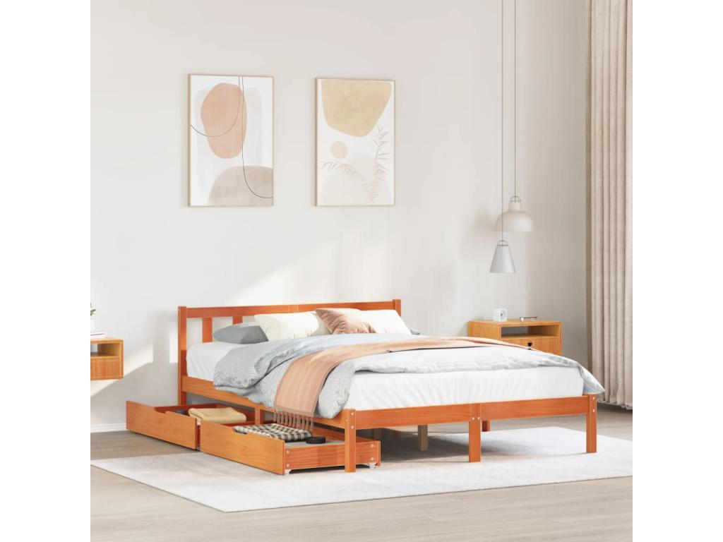 Solid Pine Wood Bed Frame 140 x 190 cm - Brown