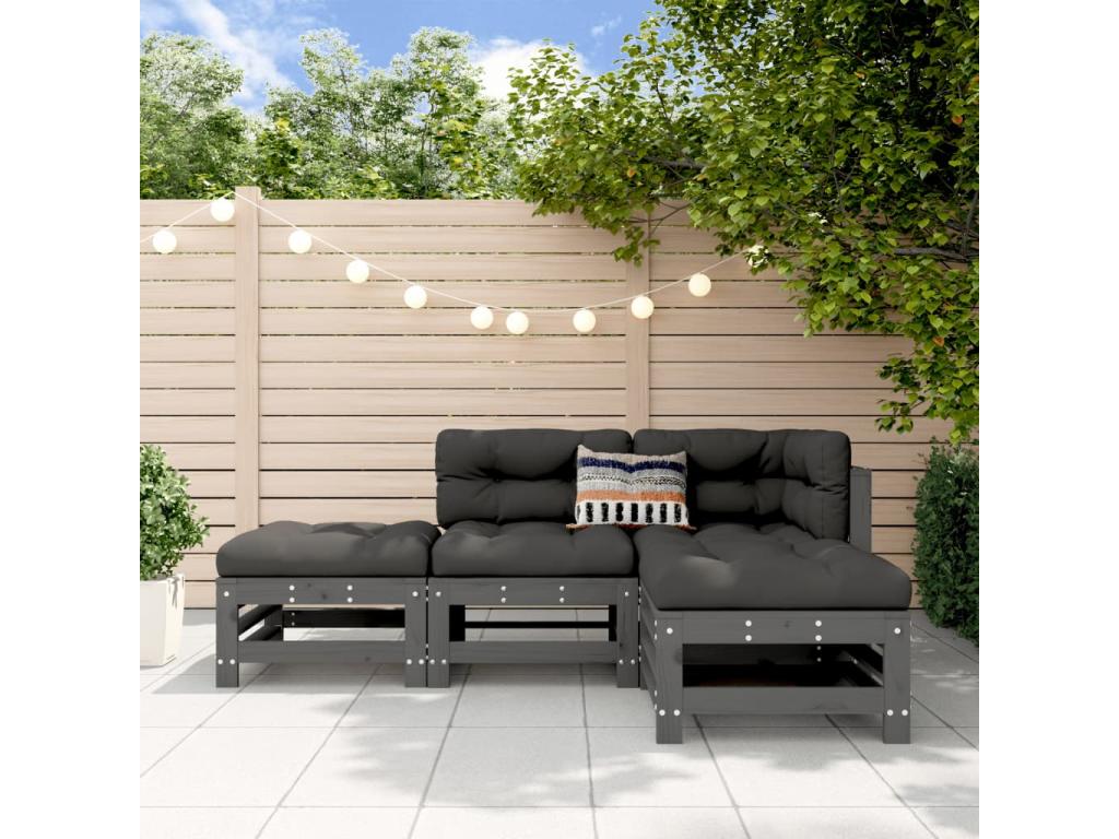 Solid Pine Wood Outdoor Patio Set - Gray - 720211