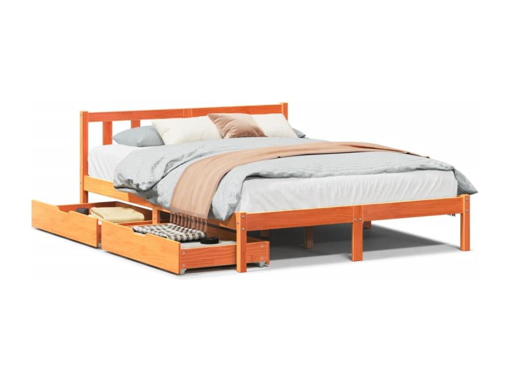 Solid Pine Wood Bed Frame 140 x 190 cm - Brown